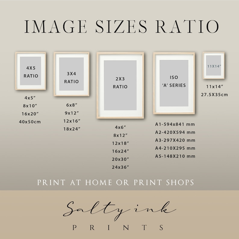 Peut inclure: Un tableau pr&eacute;sentant diff&eacute;rentes tailles et proportions d'images pour l'impression. Le tableau comprend des tailles standard comme 4x5, 3x4, 2x3 et la s&eacute;rie ISO 'A'. Le tableau comprend &eacute;galement les mesures correspondantes en pouces et en centim&egrave;tres.