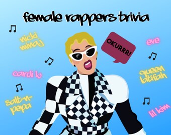 Female Rappers Trivia (POWERPOINT) | Zoom Games, Zoom Meetings, PowerPoint Games, Party Games, Trivia Games, Rap Hip Hop, Cardi B, Minaj
