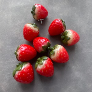 SET of10 Decorative Pushpins or Magnets, made of resin strawberries. Perfect for home, office, school message board or magnetic board fridge