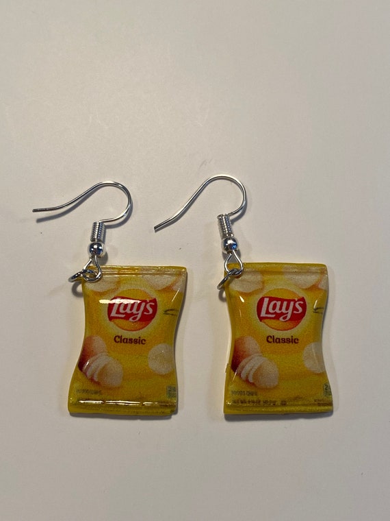 CHIP BAG Earrings With 925 Sterling Silver Hooks Etsy