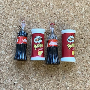 SET of 10 DECORATIVE PUSHINS. This is a set of resin soda bottle and chips. Perfect for home, office, school message board.