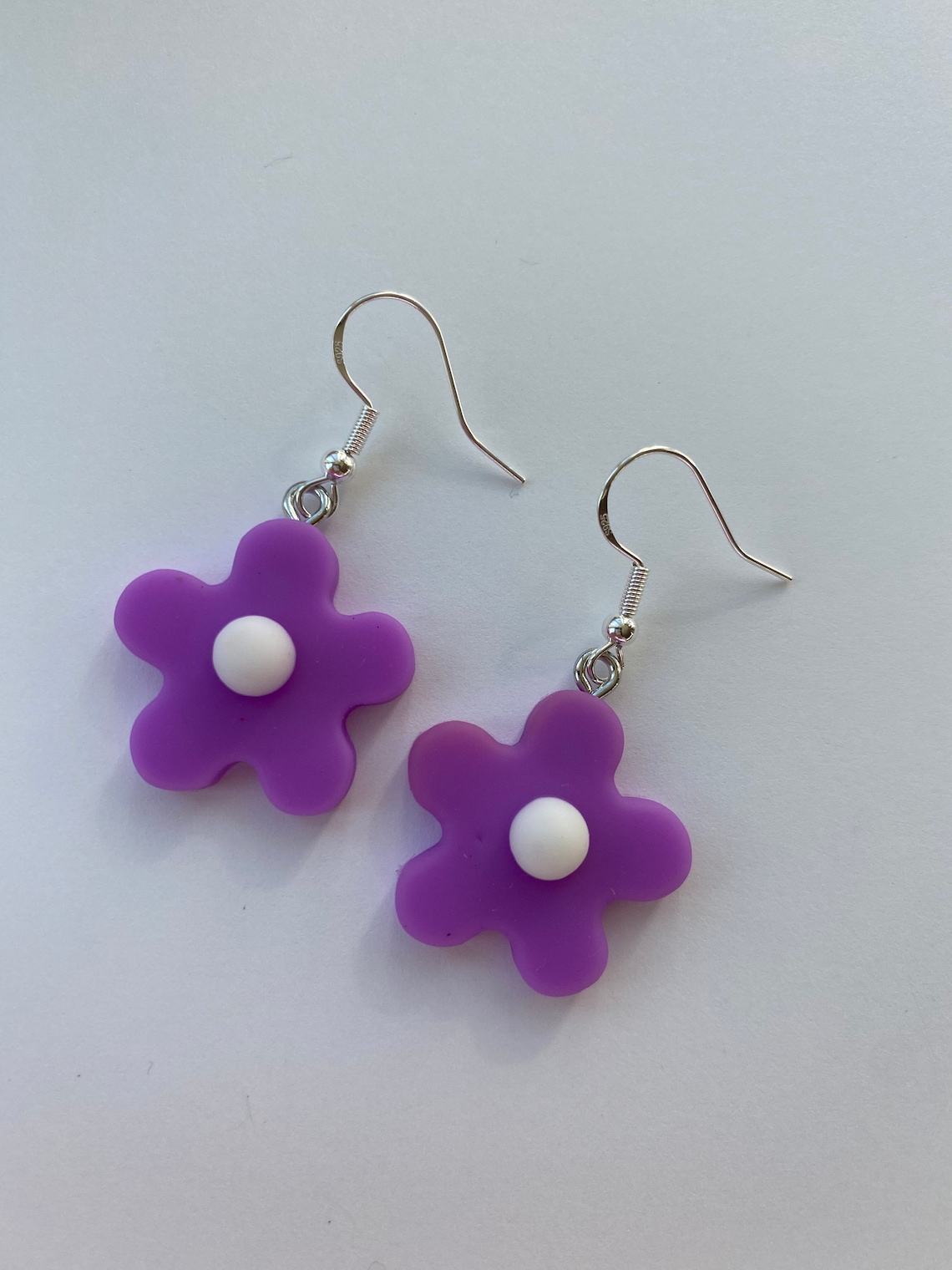 Purple Flower Earrings Sterling Silver Aesthetic Jewelry Etsy