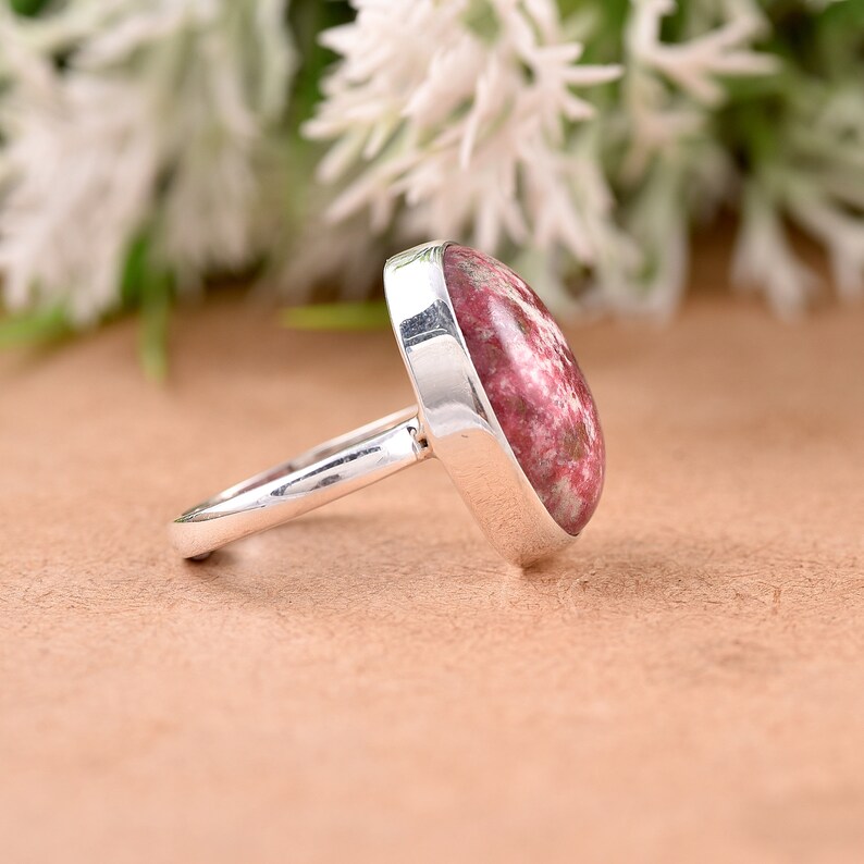 Natural Thulite Ring Handmade Ring-Beautiful Ring-Gift For Her Ring-Womens ring-Mom Gift 925 Sterling Silver Ring-Red Stone Ring