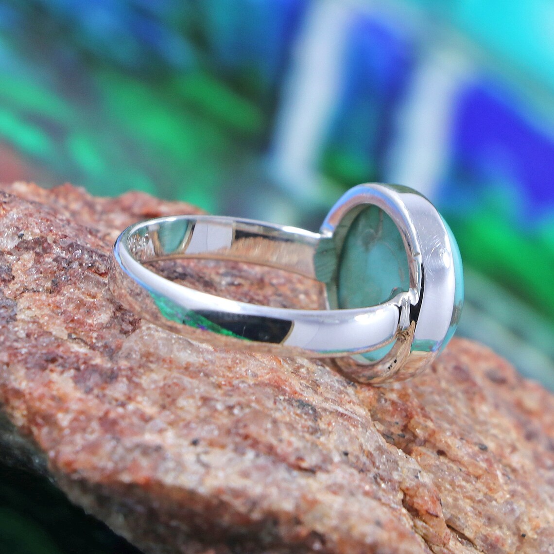 Einfacher Ring Gr. I-X 925 Sterlingsilber Ring Mit Türkis - Handarbeit - Größen I Bis X Türkis Ring Damen