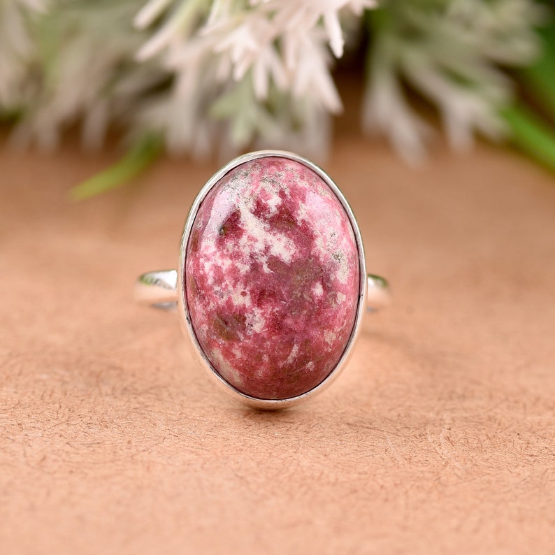 Natural Thulite Ring Handmade Ring-Beautiful Ring-Gift For Her Ring-Womens ring-Mom Gift 925 Sterling Silver Ring-Red Stone Ring