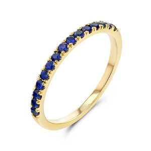 Blue Sapphire Half Eternity Pave Ring Infinity Wedding Band Stack Blue Sapphire Eternity Band Anniversary Band Ring Dainty Anniversary Gift