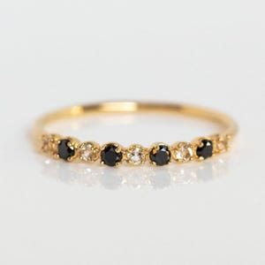 Black Onyx And Diamond Half Eternity Pave Ring Wedding Band Stack Onyx Eternity Band Anniversary Band Ring Dainty Anniversary Gift