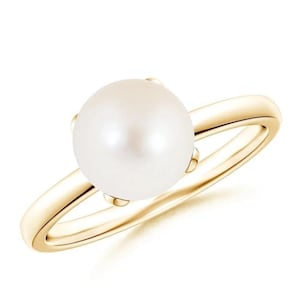 14K vermeil engagement ring, Classic Solitaire Freshwater Pearl Ring, gift for women,gift for her gift for mom Matching Band,Engagement Ring