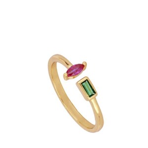 Offener Edelstein Ring Pink Rubin & grüner Smaragd Ring Einstellbar Gold Minimalist Birthstone Stapeln Geschenk