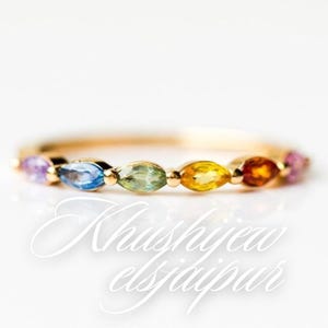 Multi Rainbow Sapphire Ring, Half Eternity Band Ring, CZ wedding band Women Jewelry Stacking Matching Anniversary gift for her Promise
