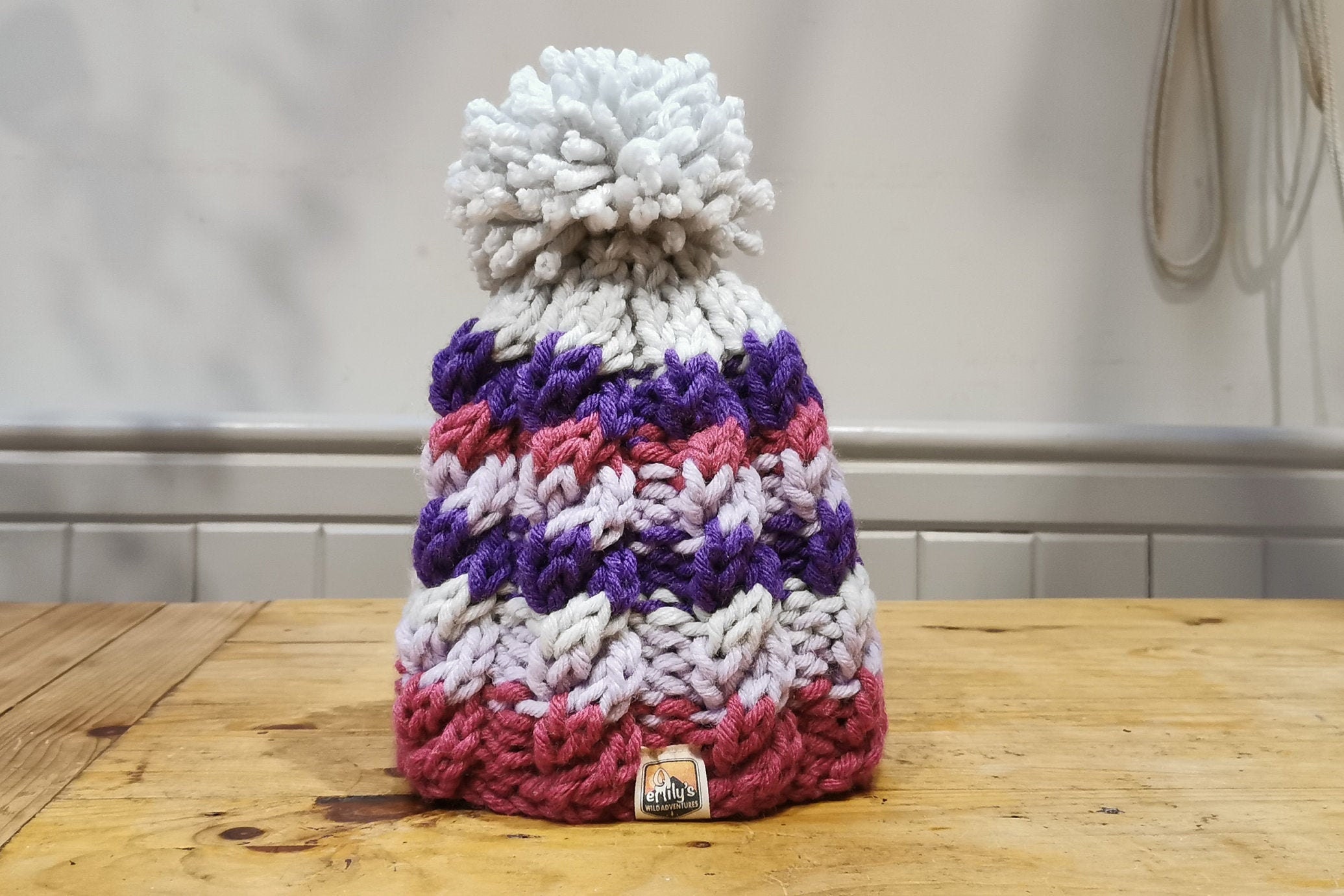 Hand knitted colourful wool pompom hat Etsy