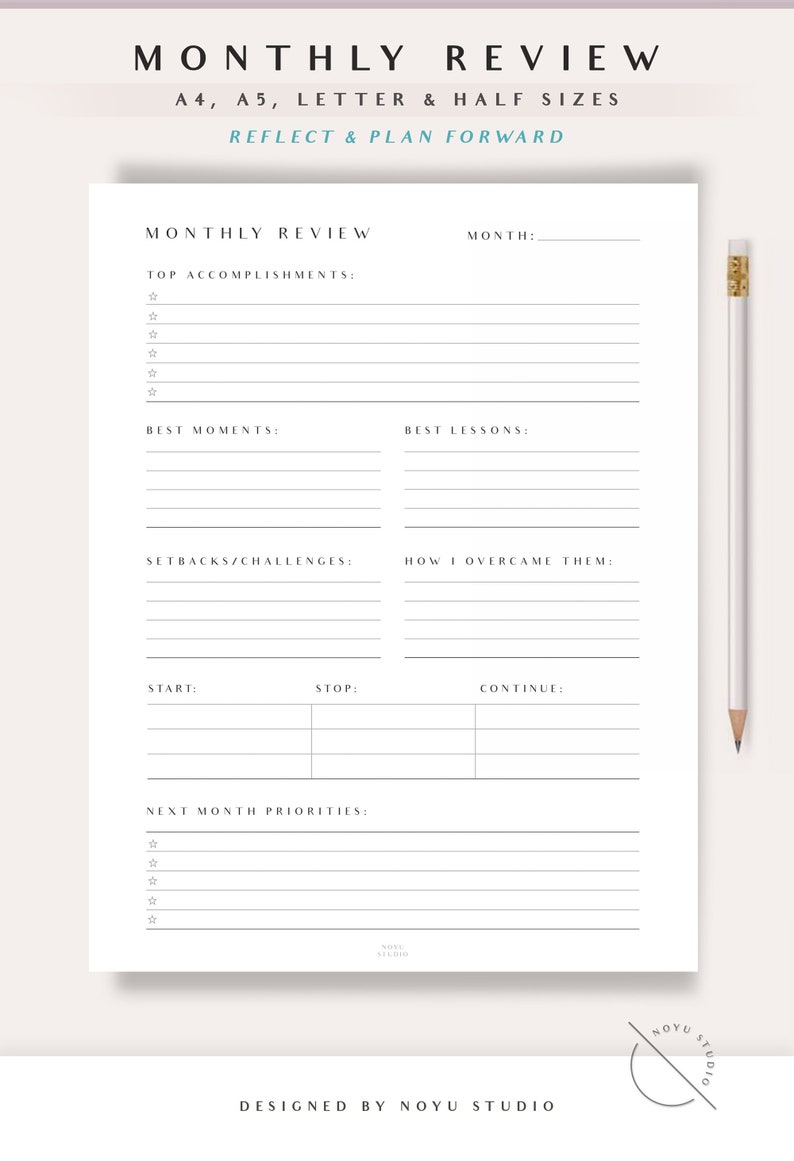 Monthly Review Worksheet Printable Month Tasks Undated Month - Etsy