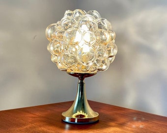 Helena Tynell Sölken Bubble Glass Table Lamp Brass Smoked Glass Amber Bubble Glass Mid Century Vintage Space Age Retro 1960s 1970s