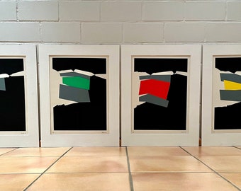 Series of 4 serigraphs by Leo Arnak Pedersen abstract modern composition 1987 Denmark graphic screen print Mid Century Modern Vintage