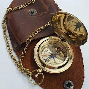1-7/8 Solid Polished Brass Pocket Compass with Felt Pouch