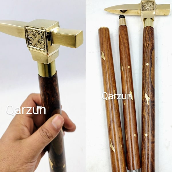 Brass Anvil Cane Head Handle Wooden Walking cane-Walking Stick-Cane 3 Part Open Accessories Spare Part GIFT mothers day gift