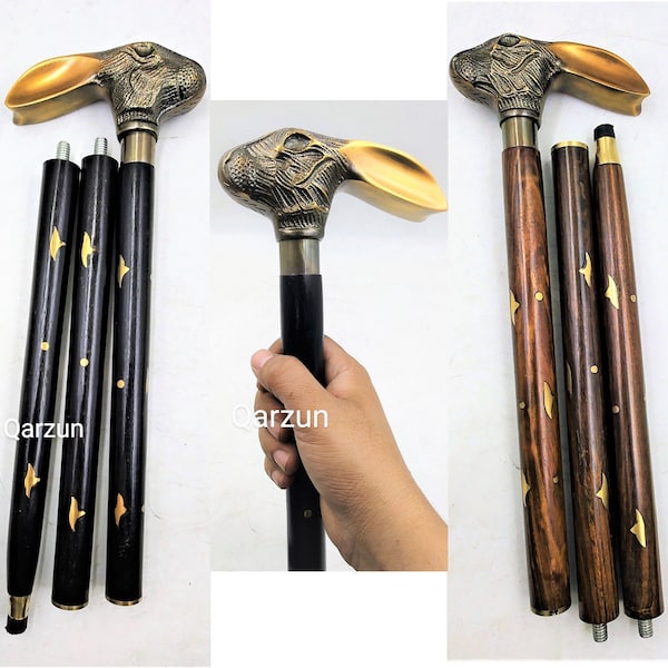 Set of Wooden Walking Cane for Women and Men | Beautiful Rabbit Antique Head Walking Stick 2 shades of Sticks stock brown & black