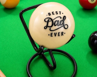 Bille blanche monogramme gravée : boule de billard personnalisée, présentoir