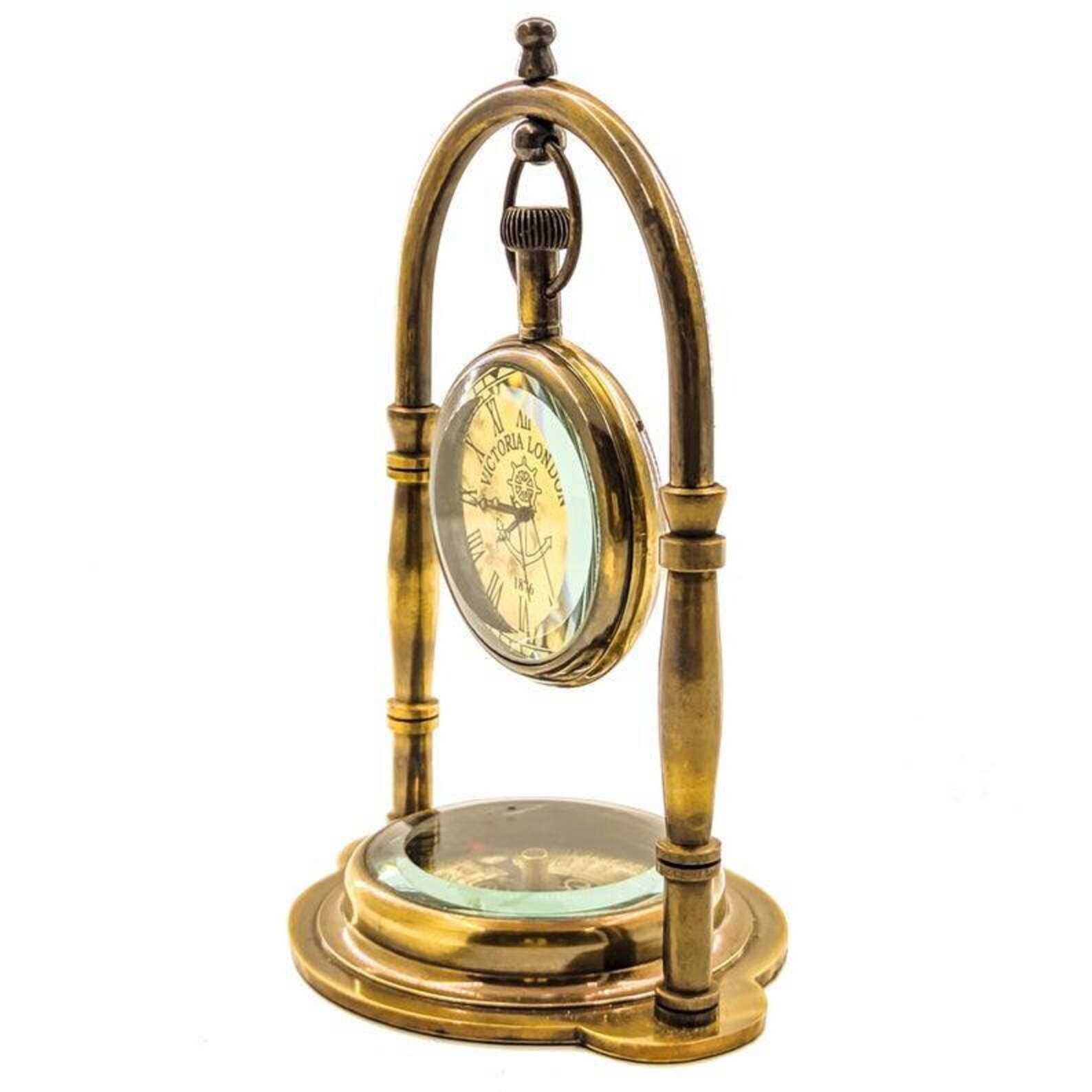 Antique Finish Brass Made Desk Clock Base Compass Beautiful Etsy