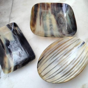 Set of 3 Buffalo horn made dryfruit dish trays oval rectangular Square shapes for dining table decorative