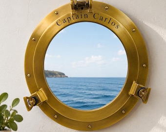 Personalisiertes, handgefertigtes Bullauge in Antikmessing-Optik: Maritime Wanddekoration, verschiedene Größen