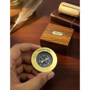 Personalized Brass Compass with Mahogany Box: Travel Gift, Anniversary Present