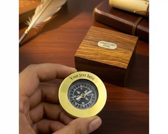 Engraved Brass Compass with Wooden Box: Personalized Travel Gift