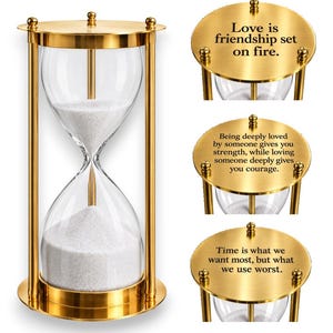 Personalized Solid Brass Hourglass Sand Timer – 5 Minute Anniversary Gift