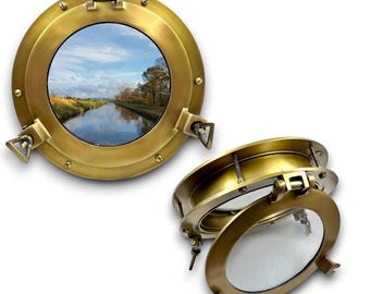 12-Zoll-Bullaugenfenster in Messingoptik – Maritime Wanddekoration