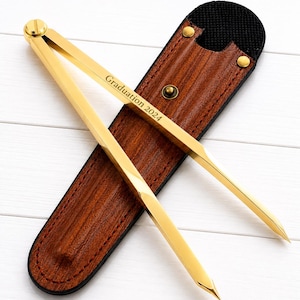 Personalized Brass Navigation Dividers, 8” Drawing Tool with Leather Case