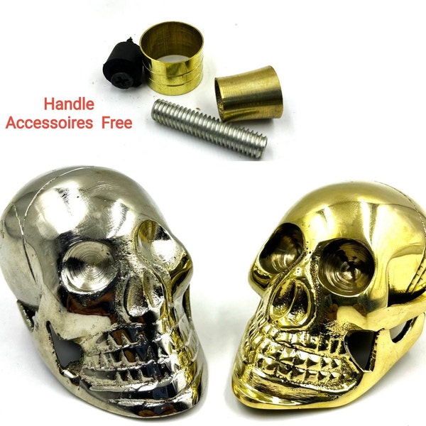 Set of Skull Cane Handle Only Brass Tip Screw on Topper for Walking Stick Replacement Handle for Canes and Sticks Head Grip Brass Knob