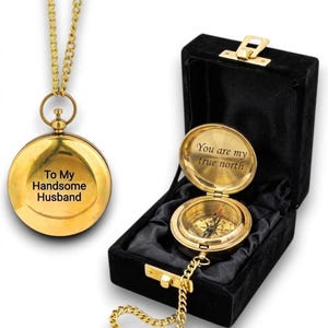 Collier boussole en laiton personnalisé, cadeau gravé pour mari, souvenir du Nord véritable