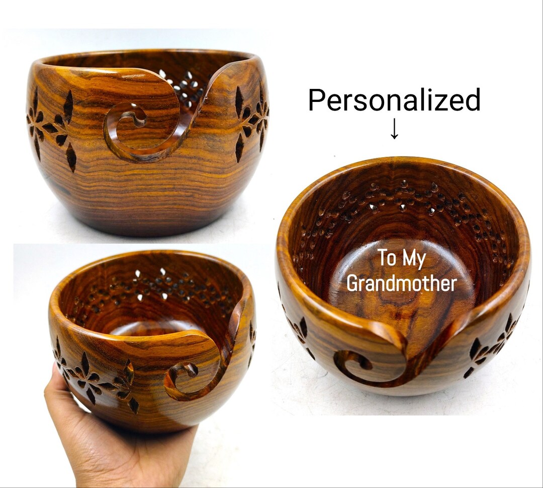 Personalized ROSEWOOD Yarn Bowl Handcrafted Wooden Yarn Bowl Large Yarn