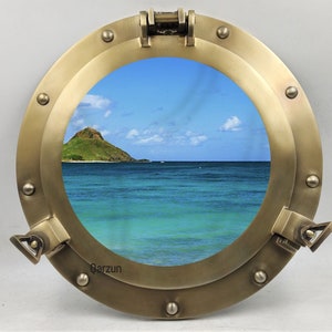 12&quot; Brown Finish Metal Porthole Glass - Nautical Maritime Wall Decor - Window