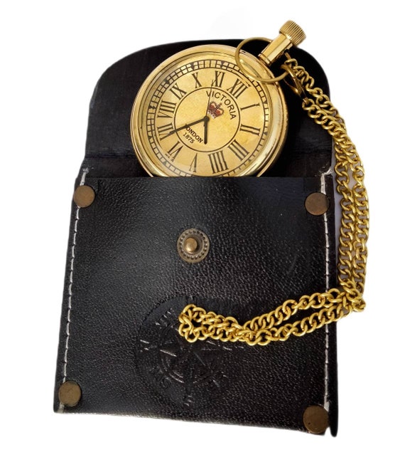 Brass Pocket Watch Chain With Leather Cover Gift Victoria Etsy
