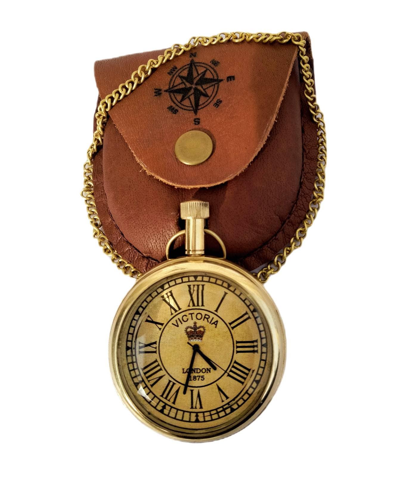 Brass Pocket watch chain with brown Leather cover gift Etsy