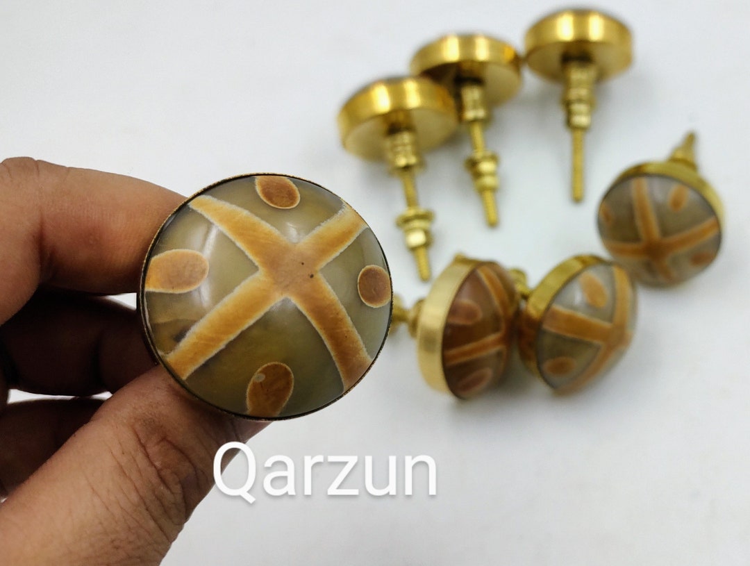 Set of Real Ox Horn Brass Knobs/drawer Knobs/pull and Push Etsy