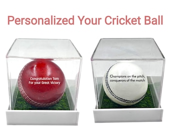 Engraved Red/White Cricket Ball, Wedding Gift, Leather Ball Gift, Cricket Gift, Personalized Engraved Gift With Acrylic Display Box