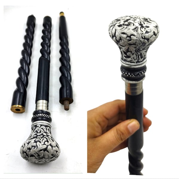 Brass Victorian Black & White Royal Handle Black Wooden Walking Stick cane Decorative Style for Men, Women Ideal for Costume Parties