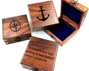 Personalized Hardwood Storage Box for Engraved Compass nautical box vintage style