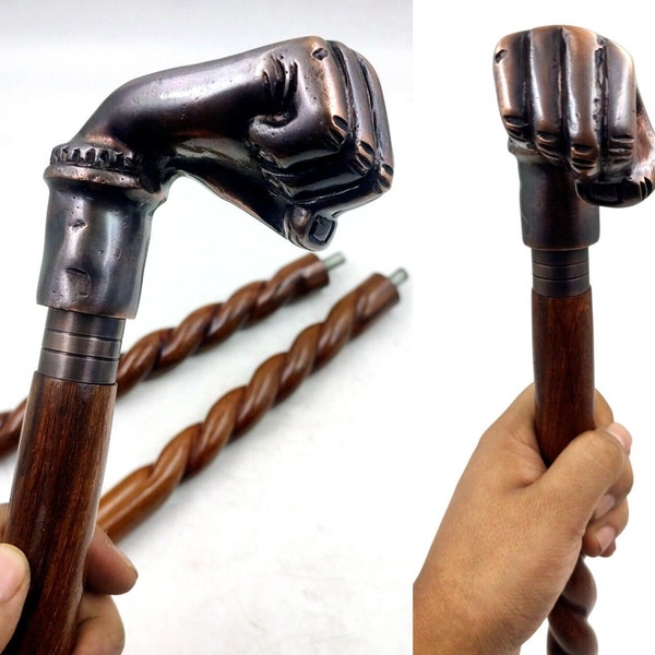 Wooden Walking Cane for Women and Men | Punch Style Antique Handle Walking Stick Collectible 3 Part open stick 36"