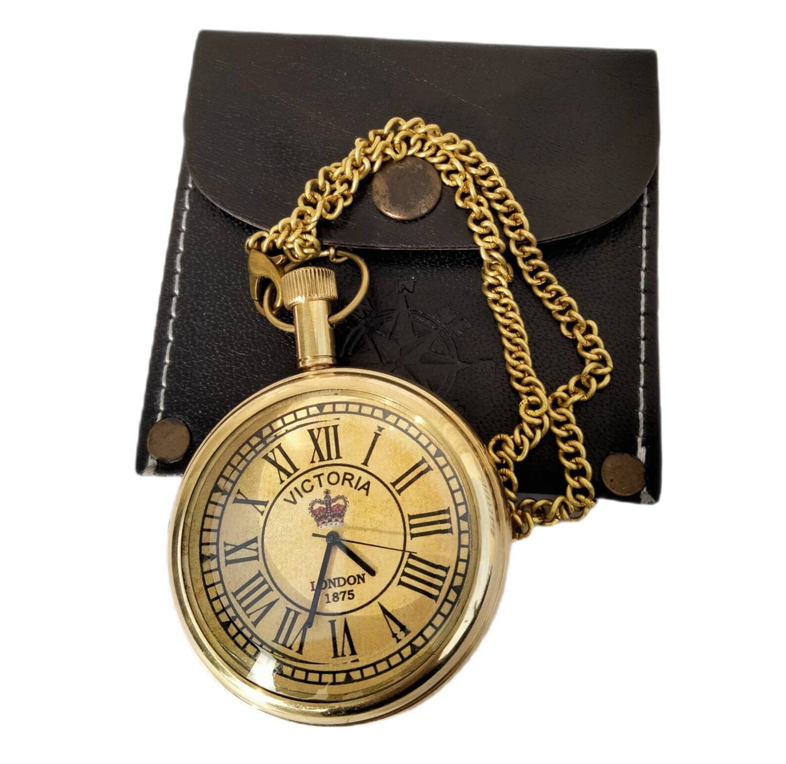 Brass Pocket Watch Chain With Leather Cover Gift Victoria Etsy