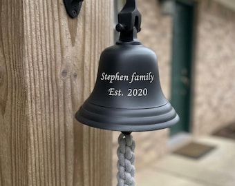 Personalized Metal Black Doorbell: Engraved Nautical Rope Bell, Home, Boat, Pub