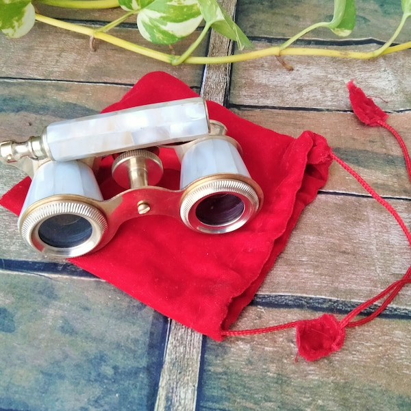 Brass opera glasses with mother of pearl-Nautical binocular-spyglasses-Maritime Velvet Case decor-Christmas-Groomsmen-Anniversary gift