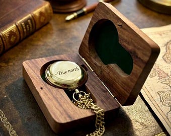 Gepersonaliseerde messing kompas, gegraveerd houten kistcadeau, afstudeerbevestiging jubileumcadeau