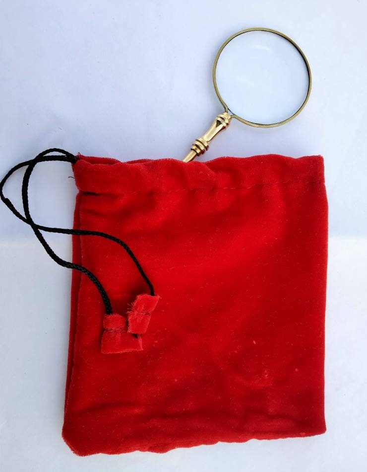 Brass magnifying glass magnifier with velvet bag pouch for Etsy