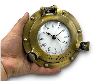 Personalized 6" Nautical Porthole Clock: Maritime Beach Style Home Decor