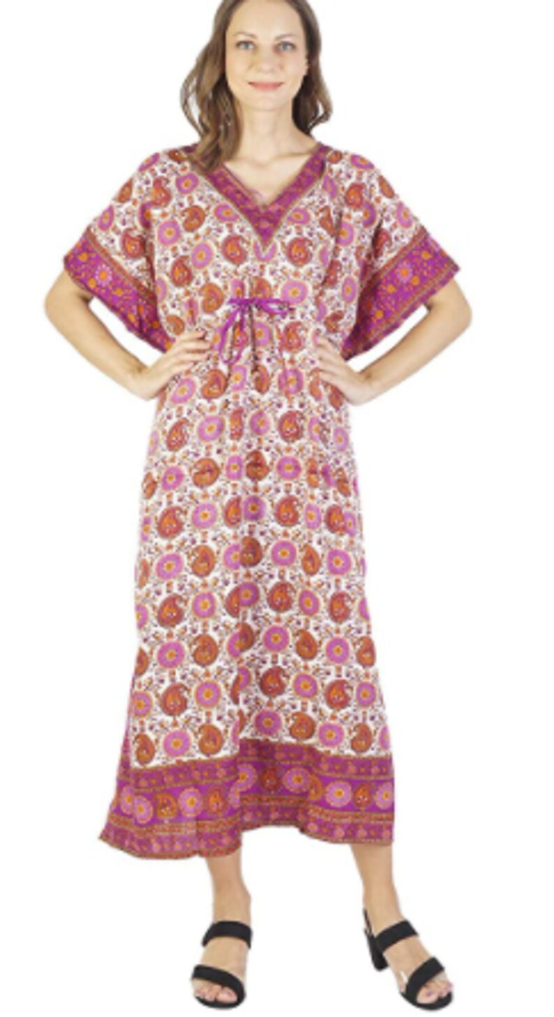 Womens Dress Long Kaftan Plus Size Kaftan Dress Tunic Long Maxi Kimono Caftan Gown Nightdress Beach Party Casual Beach Dress Floral Multi 2