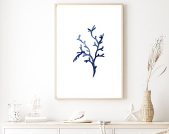 Navy Blue Coral Wall Art Print Hamptons Inspired Coastal Art Print Blue Hamptons Coral Artwork Coastal Wall Decor Dark Blue Coral