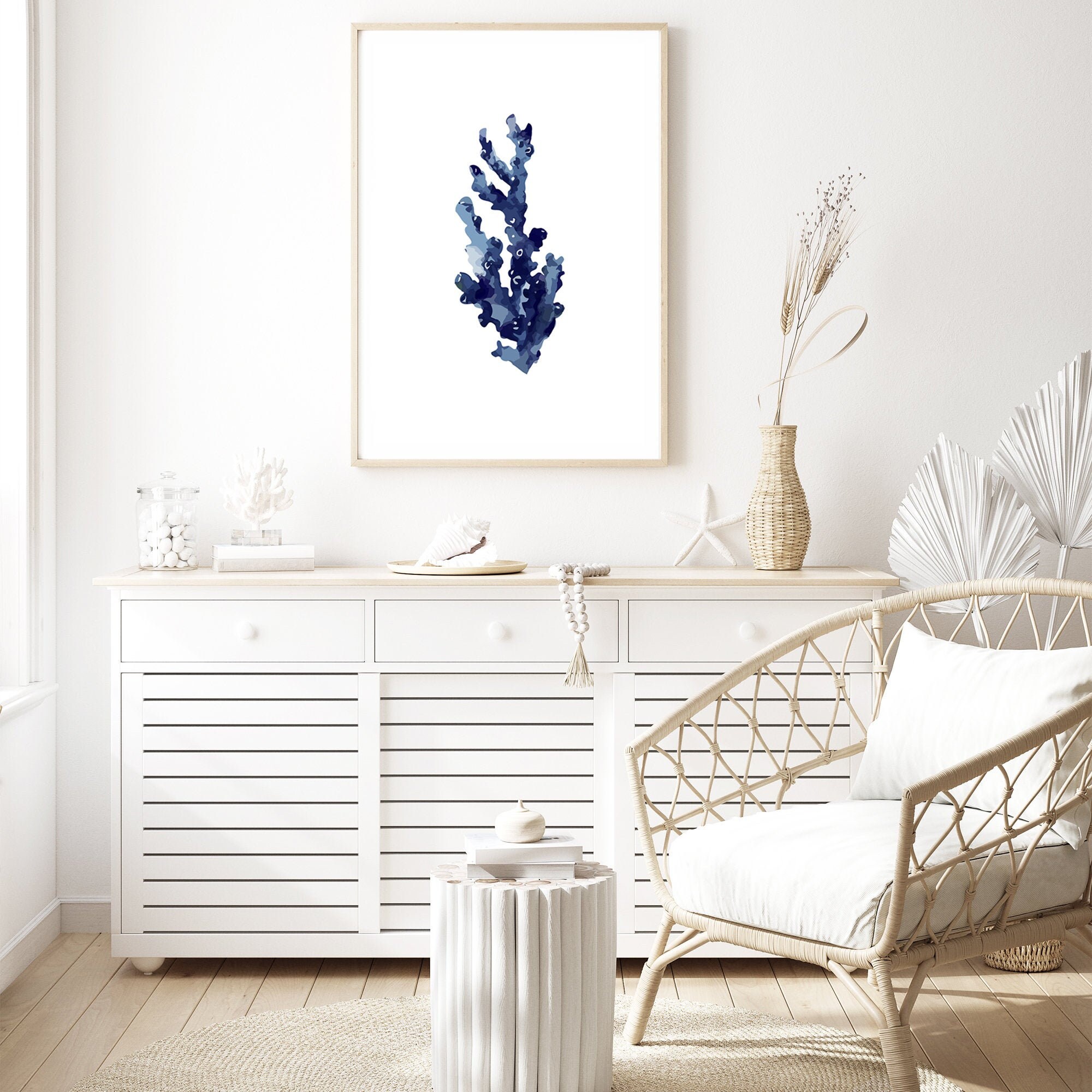 Marineblaue Koralle Wand kunstdruck Hamptons Inspirierte | Etsy